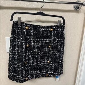 Cupshe Black and White Tweed Mini Skirt with Gold Buttons